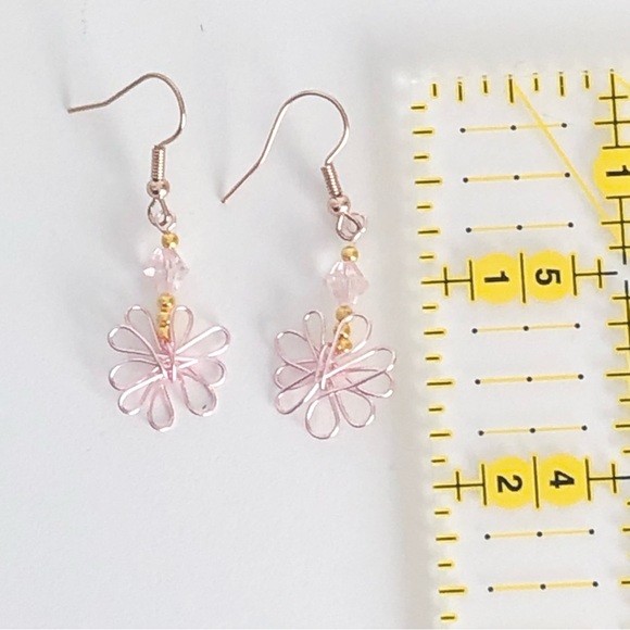 New Wrapped Wire Daisy Flower Dangling Earrings Glass Crystal Rose Gold Coloured - Picture 7 of 8